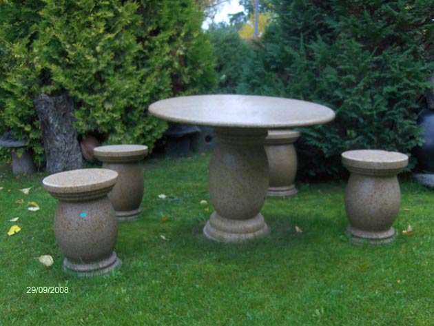 Stone benches and tables