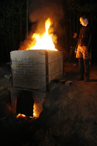 Construction and backing of the first brick-kiln of Aiga Dātava 2009.