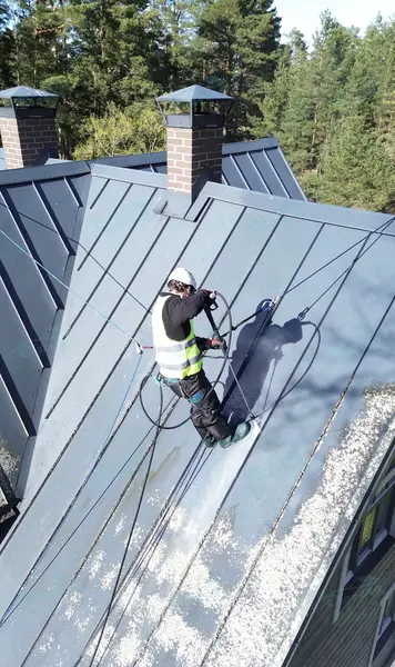 Roof covering washing and cleaning