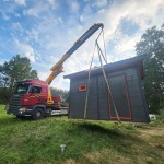 Produktion der Häuser aus dem Holzgerippe