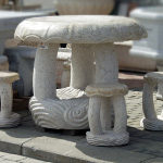 Stone benches and tables
