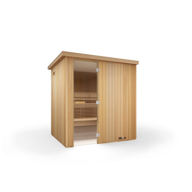 Saunas kabīne no termo koksnes. Nāk komplektācijā ar lāvām un atzveltni. Pirts krāsns jāizvēlas atsevišķi.
